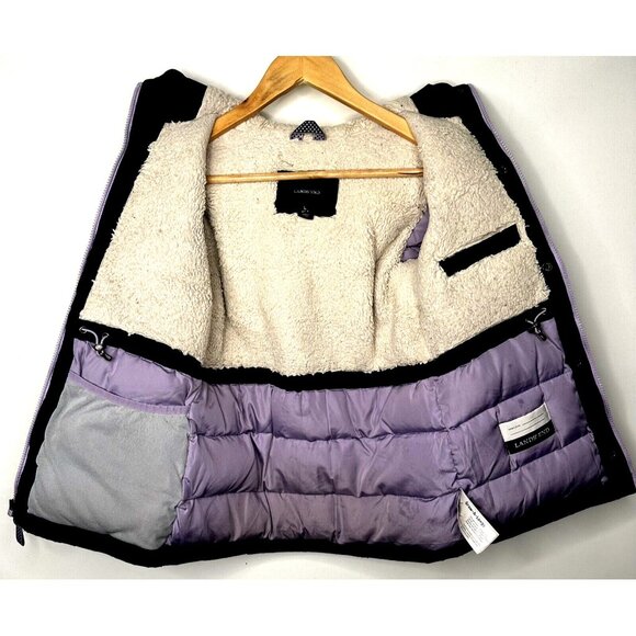 Lands End Kids Jacket Down Filled Sherpa Lined Hooded Grow-A-Long Coat Blue L - Picture 8 of 16